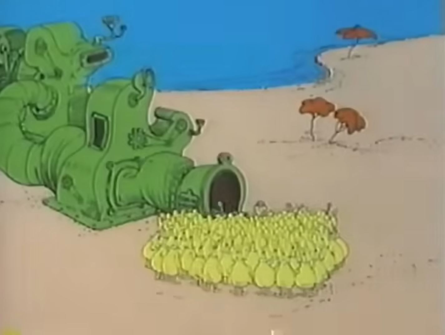 A long communal table set for a gathering, warm lighting